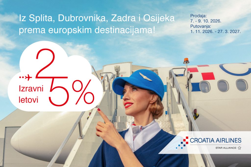 Croatia Airlines nudi 25 % popusta na zimske letove iz Splita, Dubrovnika, Zadra i Osijeka
